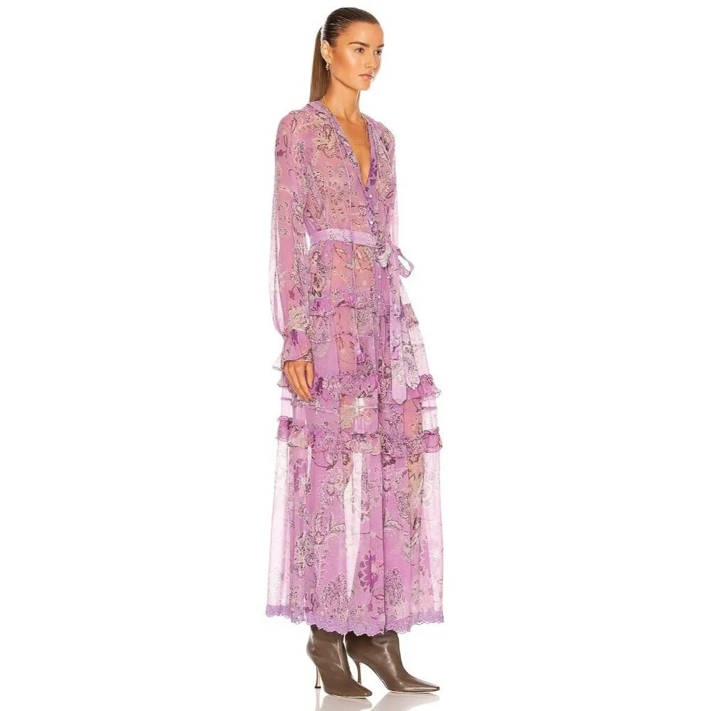 HEMANT AND NANDITA Mavi Belted Kaftan in Orchid - Picture 2 of 7